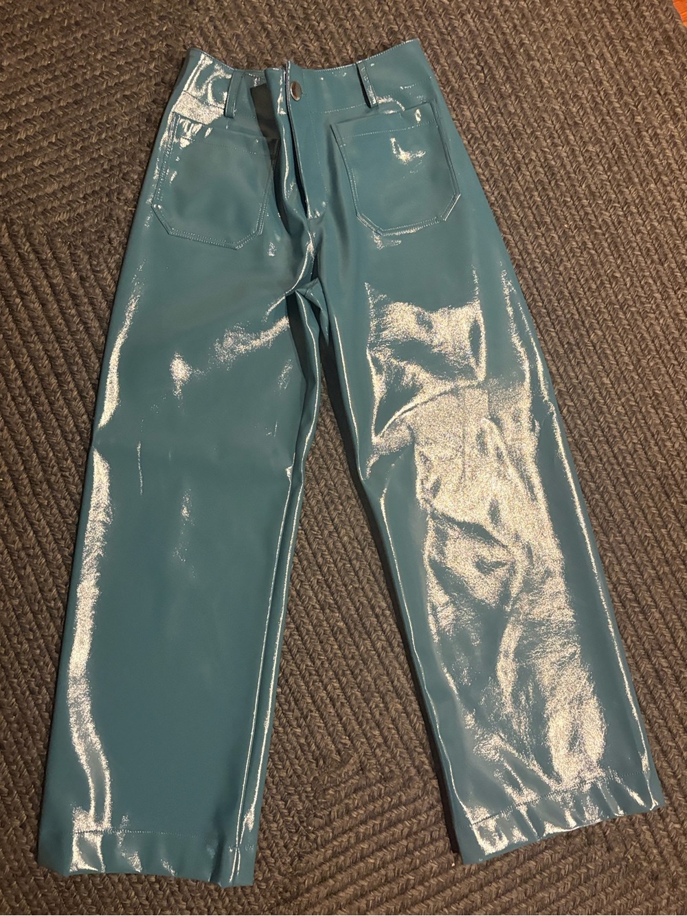 Maeve by Anthropologie Glossy Teal Wide-Leg Pants